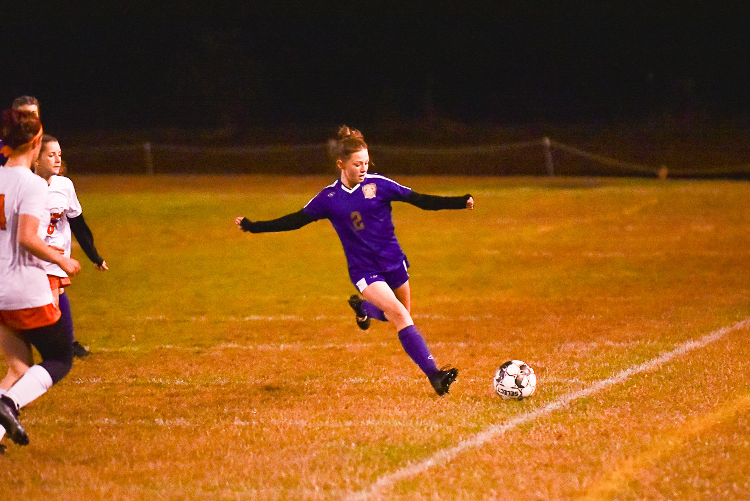 Jaelyn Auman clears the ball down the line during the first half of Onalaska's 6-0 loss to Kalama on Oct. 26.