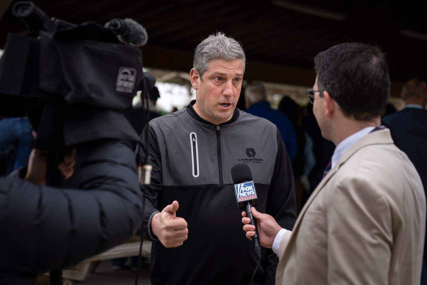 U.S. Rep. Tim Ryan, Democratic candidate for U.S. Senate in Ohio, speaks with Fox News during a rally in support of the Bartlett Maritime project, a proposal to build a submarine service facility for the U.S. Navy, on May 2, 2022, in Lorain, Ohio. (Drew Angerer/Getty Images/TNS)
