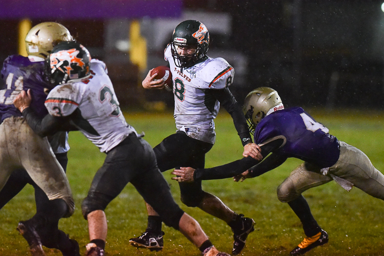 MWP tailback Carter Dantinne tries to evade a tackle in the backfield during the first half of the T-Wolves' loss to Onalaska on Nov. 4.
