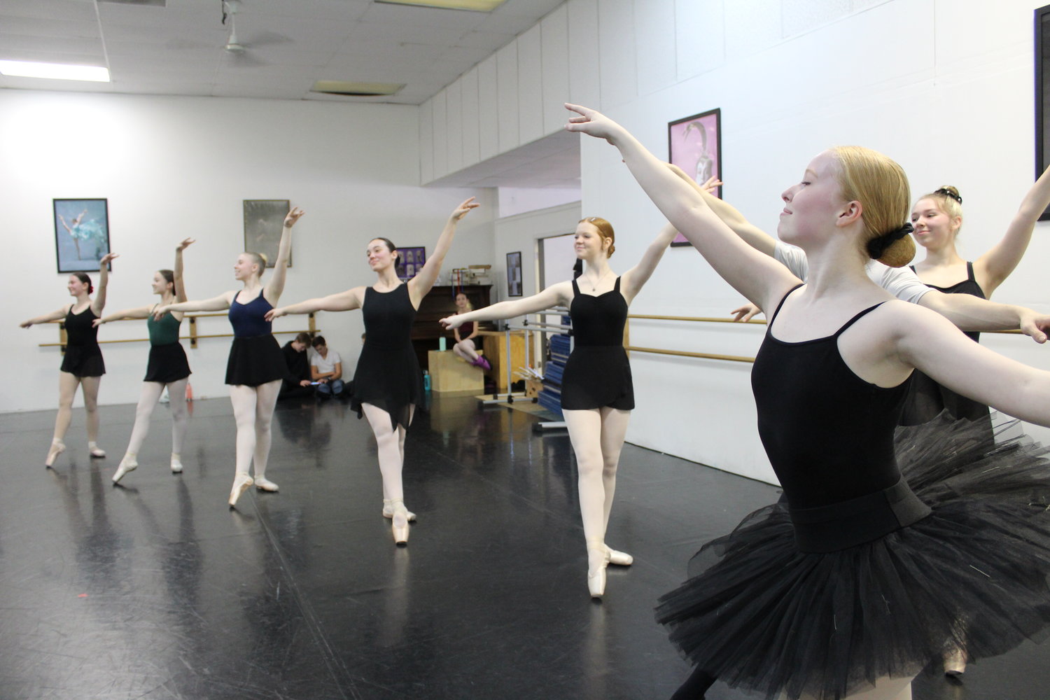 Lydia Smith, as Snow Queen, with Jacob Mecham as the Snow King, rehearse alongside snowflakes Tess McMurry, Kayleigh Lloyd, Brooke Larson, McKenna Bryan, Jamiah Wood and Eliza Wilmot. They will perform in Centralia Ballet Academy's version of "The Nutcracker" Dec. 2-4 at Corbet Theatre in Centralia.