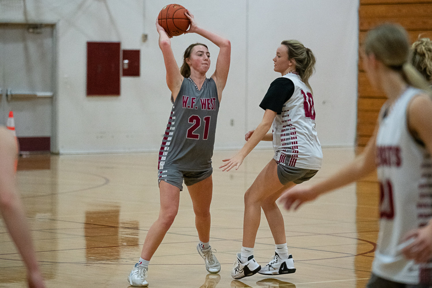 W.F. West forward Morgan Rogerson passes inside to a teammate during practice Nov. 22.