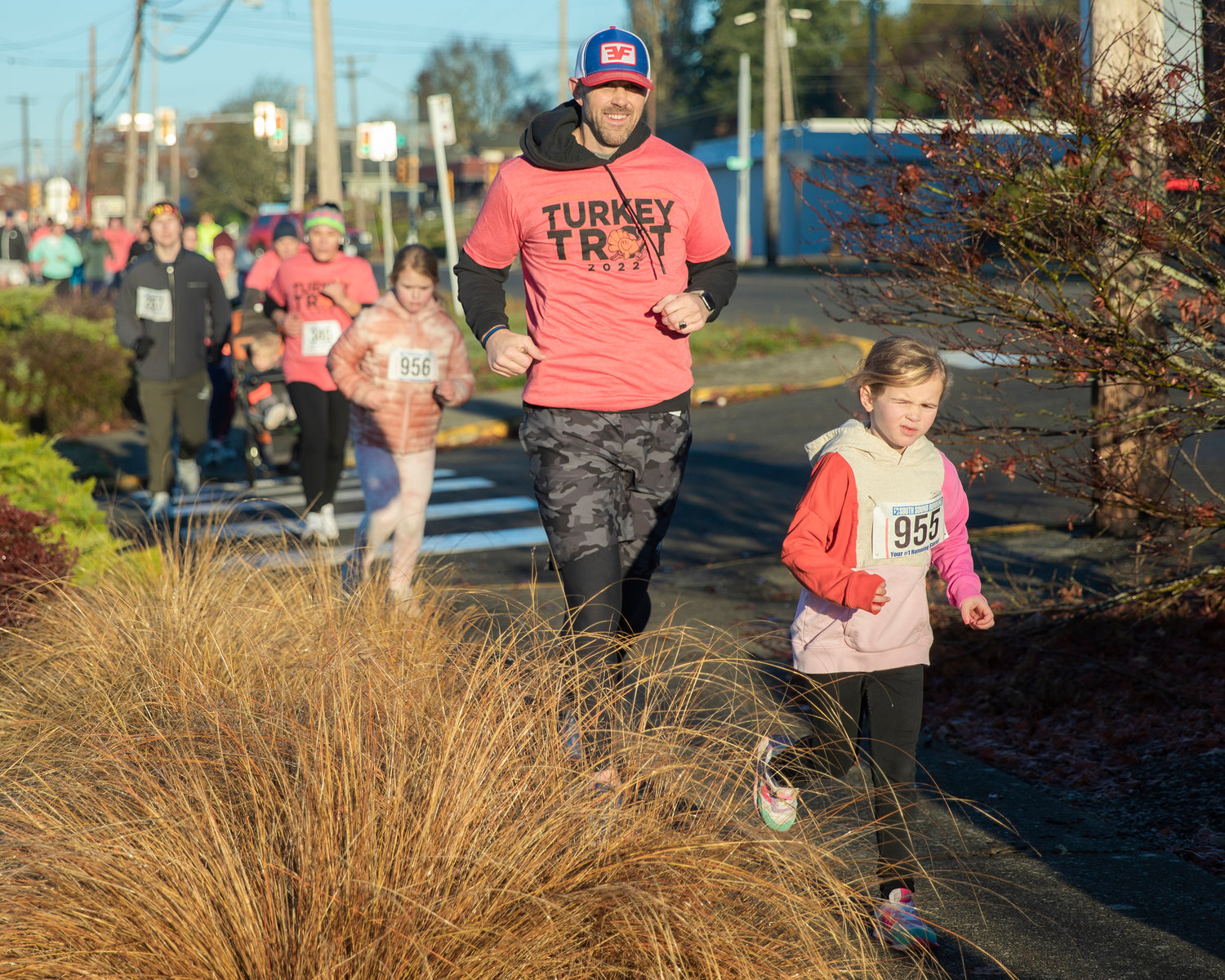 Commissioner Sean Swope smiles while participating with family in the Turkey Trot 5K Thanksgiving morning in Chehalis.