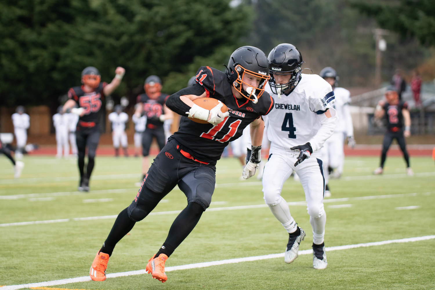 Colin Shields turns into the end zone for a 7-yard touchdown during the first half of Napavine's 2B semifinal win over Chewelah at Tumwater on Nov. 26.