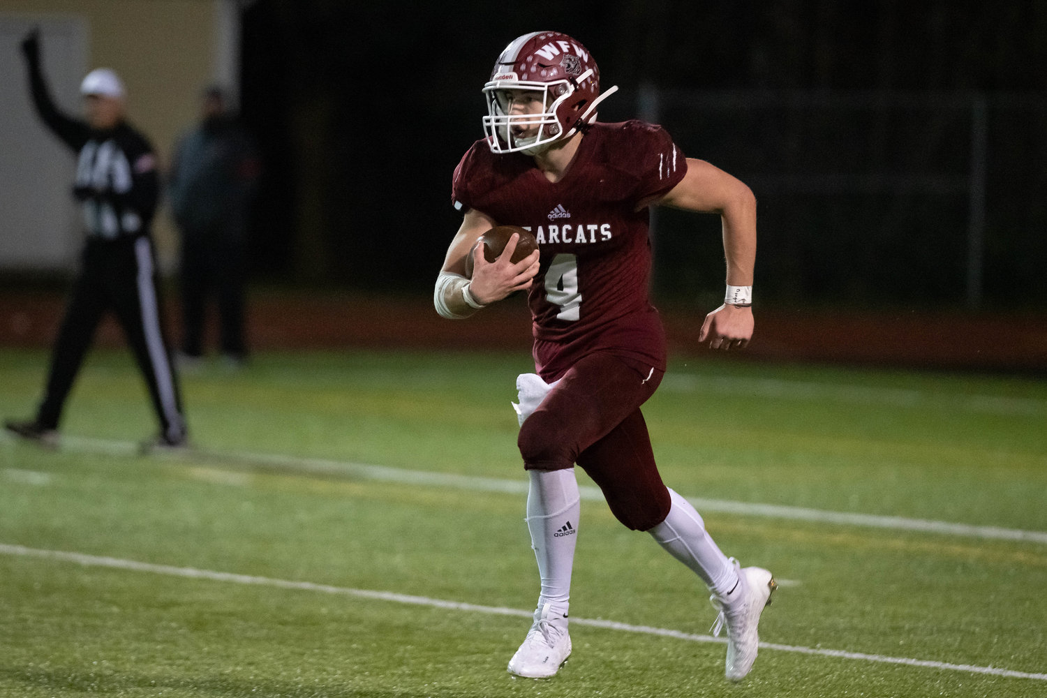 W.F. West receiver Gage Brumfield returns a kickoff against North Kitsap in the 2A state semifinals Nov. 26 at Tumwater District Stadium.