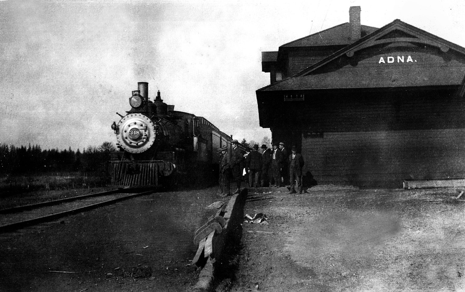 The Adna Railroad Depot is shown in this 1911 photo. It was built in 1891 by Northern Pacific Railroad. A lot of logs were shipped on this line from Raymond and South Bend. It also served passengers as well. It is thought the depot was razed in the 1950s and before that it had been located at the foot of the Adna School hill on the west side of Dieckman Road. This photo and information was originally submitted by Lois Keen for The Chronicle's Our Hometowns books.