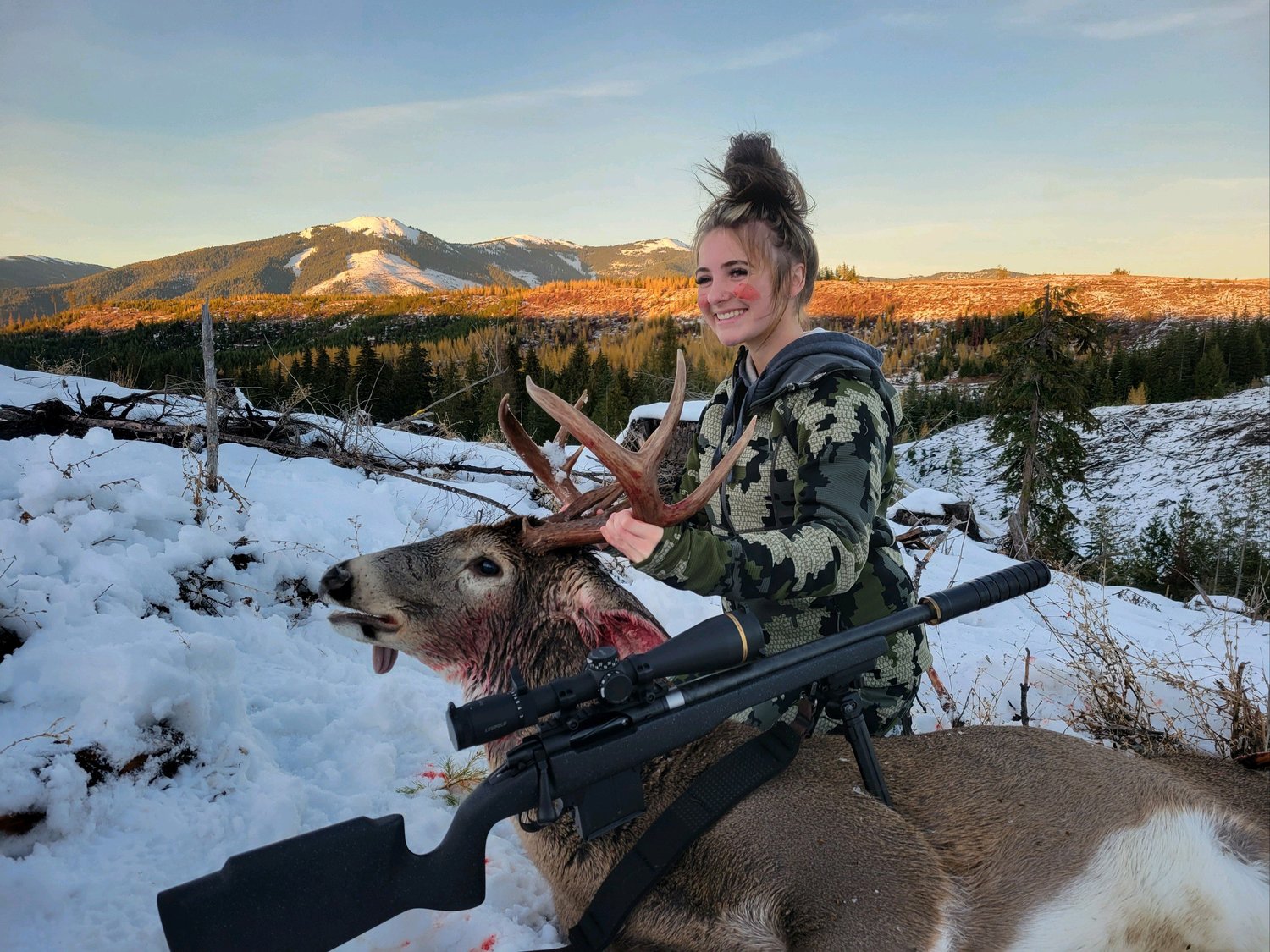 “Jessa Lenzi went hunting in Northern Idaho for her 18th birthday. She harvested this beautiful whitetail buck on Thanksgiving day with her dad.” — submitted by KCL Excavating Inc.