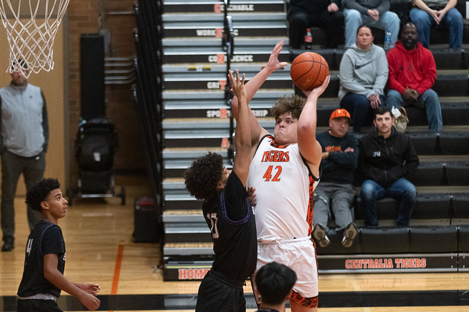 David Daarud puts up a shot in the post during Centralia's 56-34 loss to Heritage on Dec. 2.