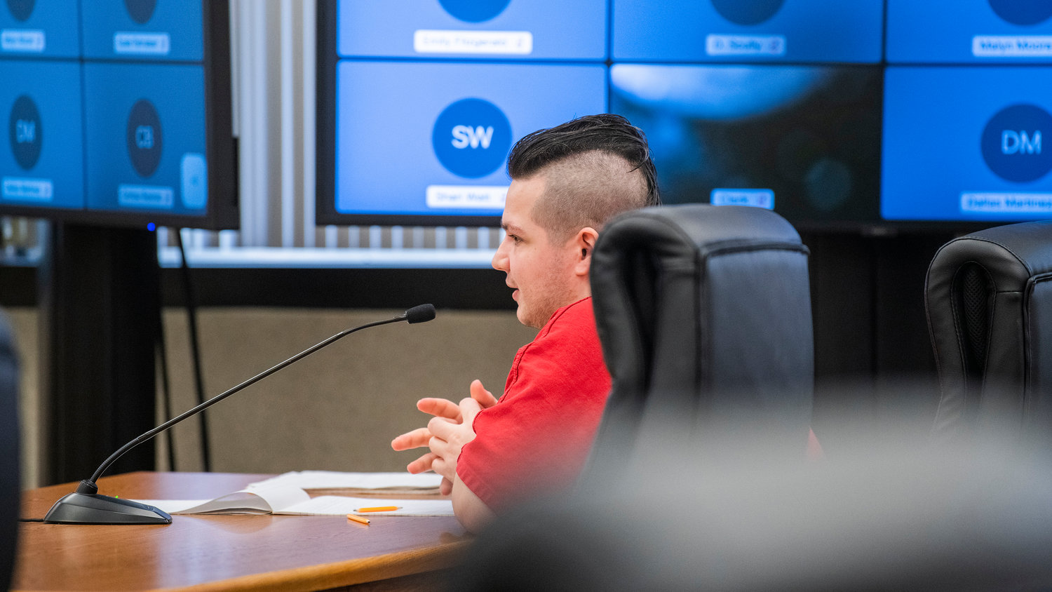 Cristopher Allen Gaudreau makes a statement in Lewis County Superior Court during a sentencing hearing Wednesday morning in Chehalis.