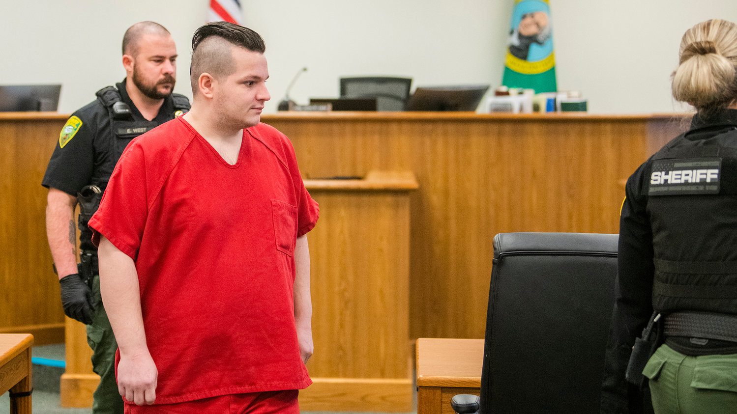 Cristopher Allen Gaudreau appears in Lewis County Superior Court for sentencing Wednesday morning in Chehalis.