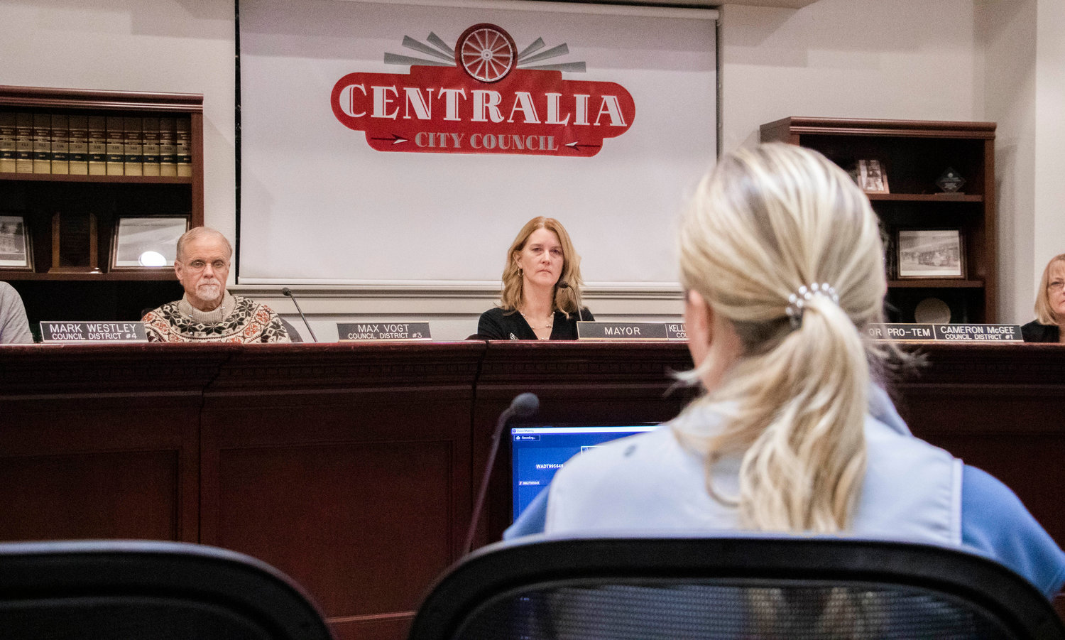 Providence nurse Tori White explains to the Centralia City Council the details of the issues her and her fellow nurses face due to being short staffed and the hospital not having enough beds at Tuesday night’s regular council meeting.