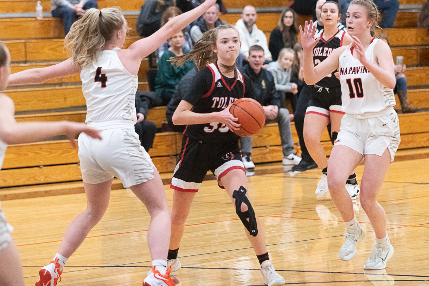 Ryah Stanley looks for a teammate to pass to during the first half of Toledo's loss at Napavine on Dec. 14.