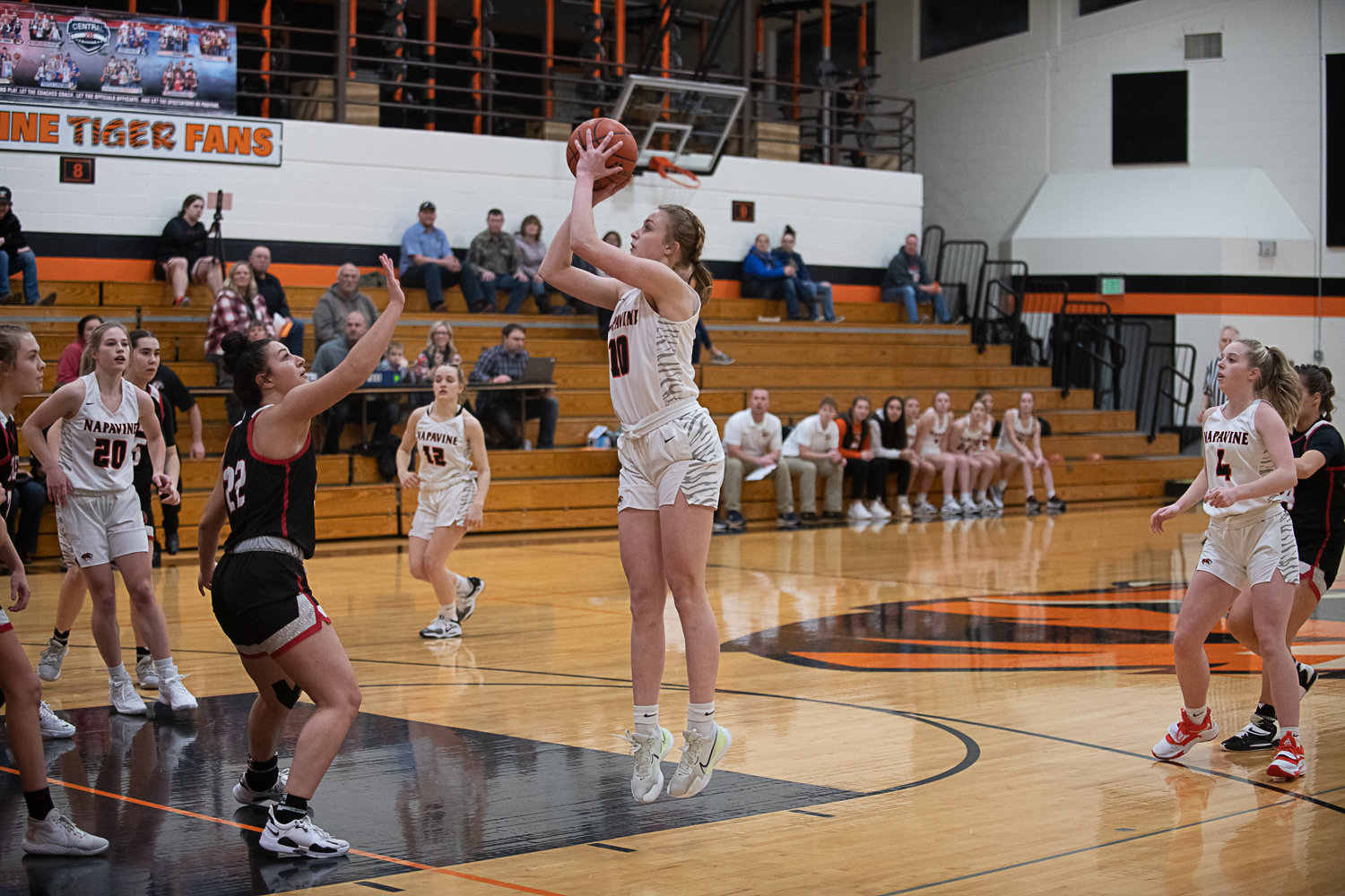 Keira O'Neill shoots a jumper from just inside the elbow during the first quarter of Napavine's win over Toledo on Dec. 14.