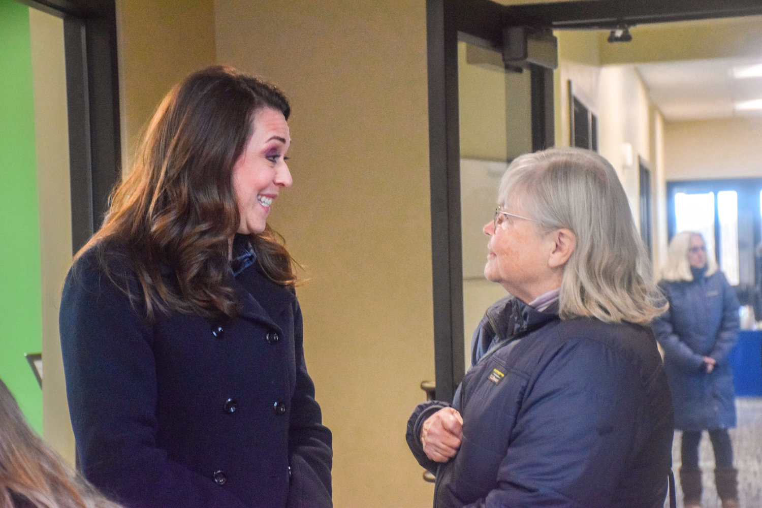 Congresswoman Jaime Herrera Beutler, R-Battle Ground, speaks with Clark County Councilor Sue Marshall at an open house for the Ridgefield National Wildlife Refuge’s new administrative center on Dec. 16.