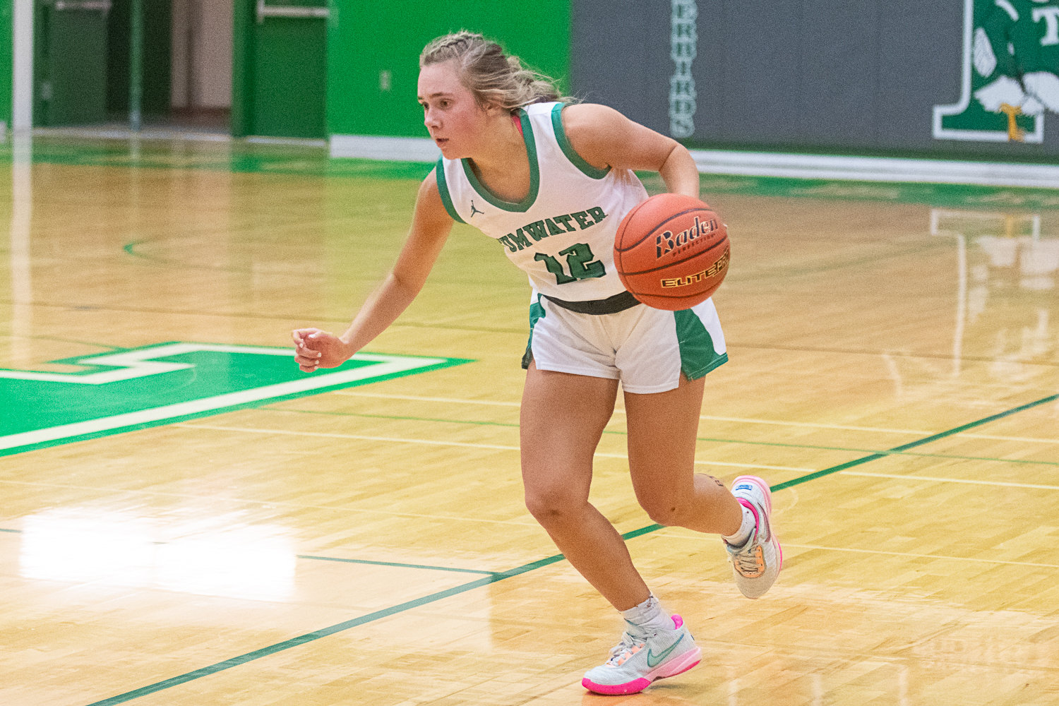 Rhylee Beebe dribbles the ball during the second half of Tumwater's 37-21 loss to Montesano on Dec. 22.