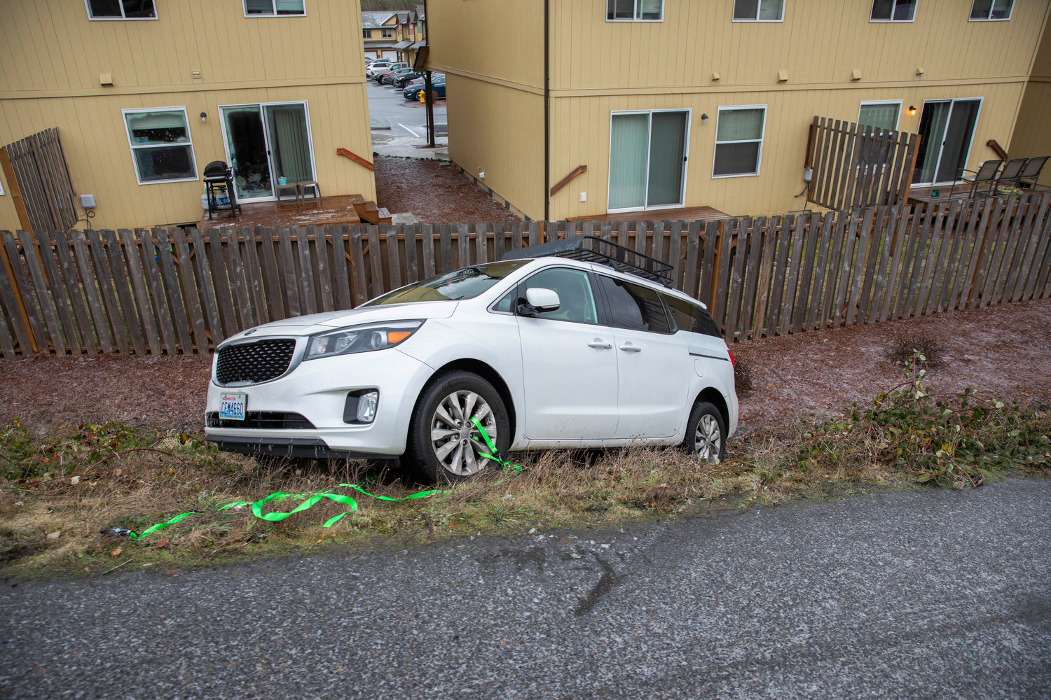 A Kia is seen off SW Salsbury Ave. in Chehalis on Friday.