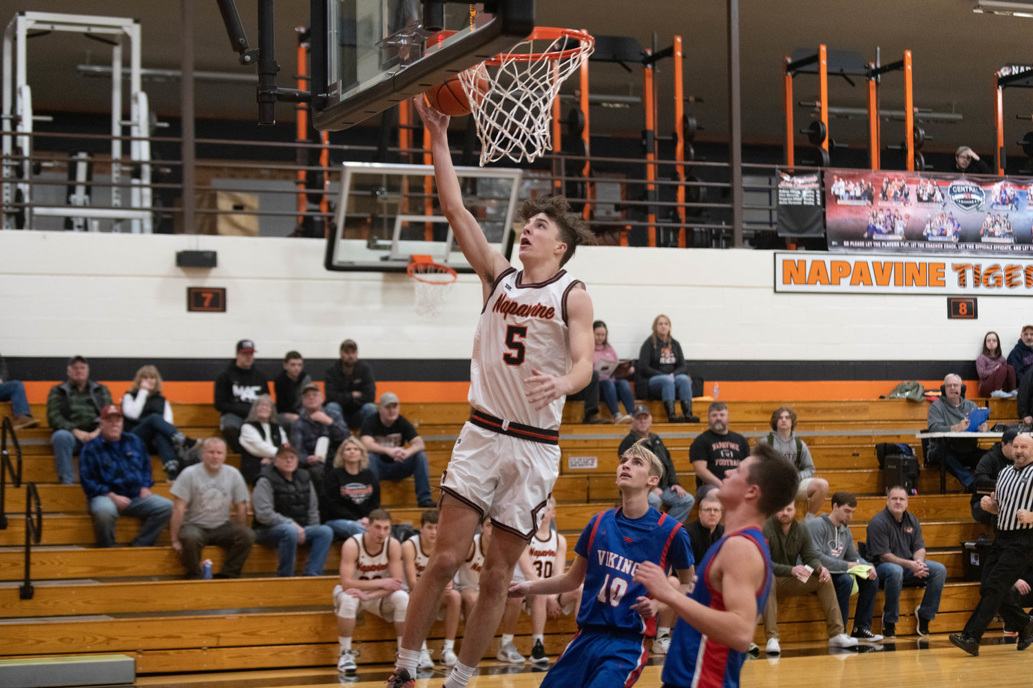 Karsen Denault goes up for two points in transition during Napavine's 81-50 win over Willapa Valley on Dec. 27.