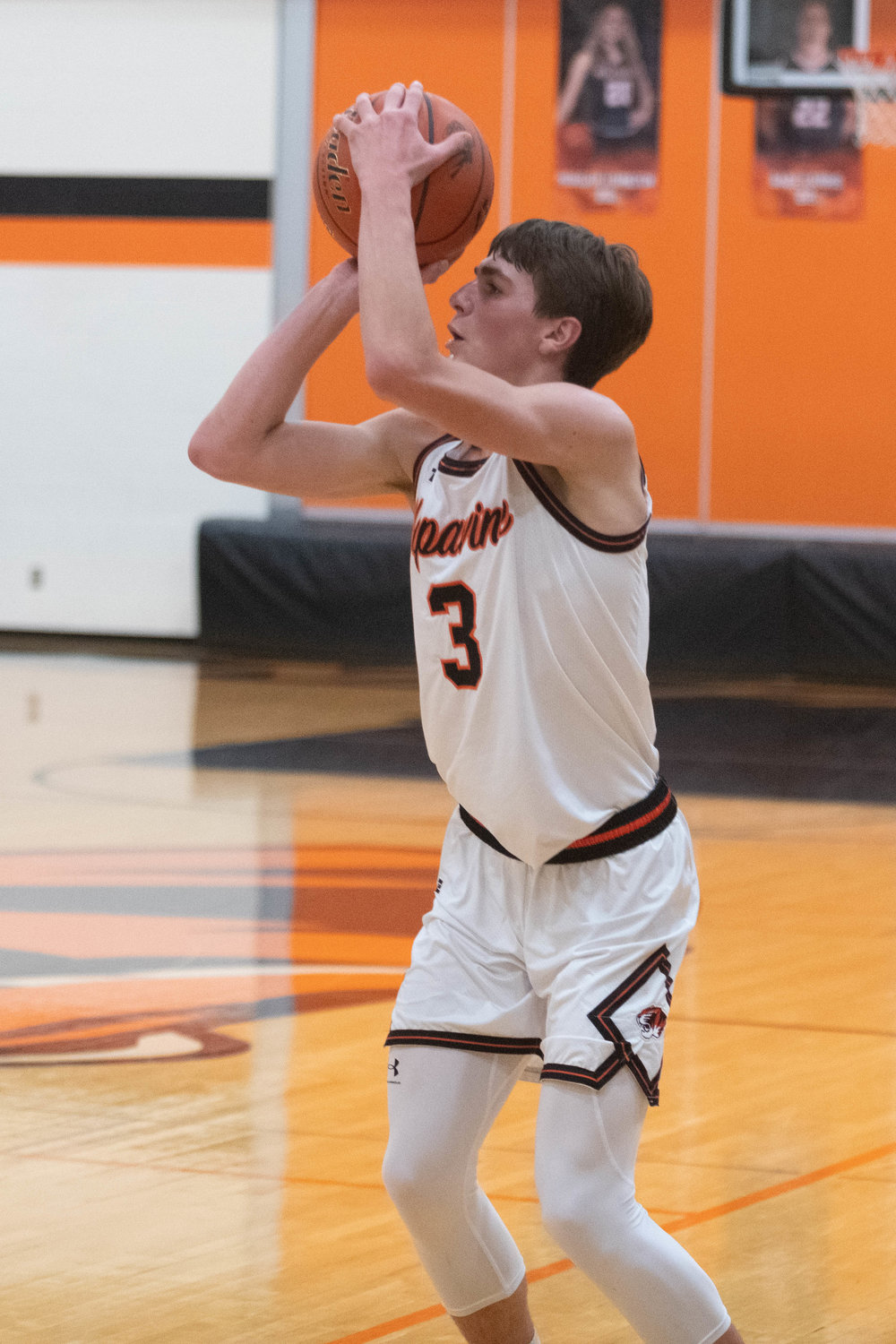 James Grose winds up for a 3-pointer during the first half of Napavine's 81-50 win over Willapa Valley on Dec. 27.