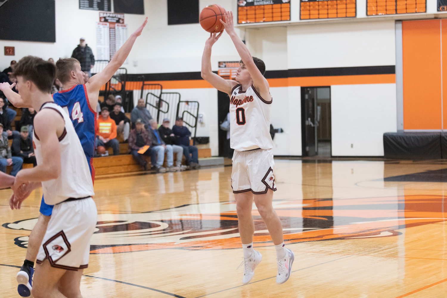 Cayle Kelly drills a 3-pointer during the first quarter of Napavine's 81-50 rout of Willapa Valley on Dec. 27.