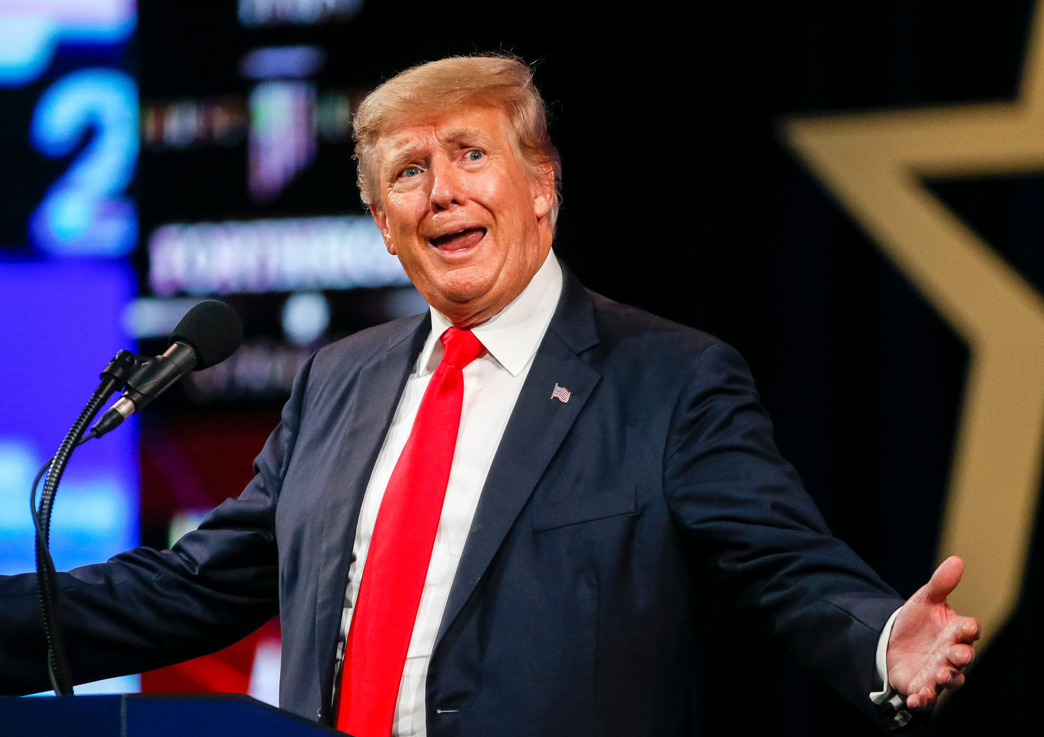 Former president Donald Trump speaks at the Conservative Political Action Conference on July 11, 2021, in Dallas. (Elias Valverde II/Dallas Morning News/TNS)
