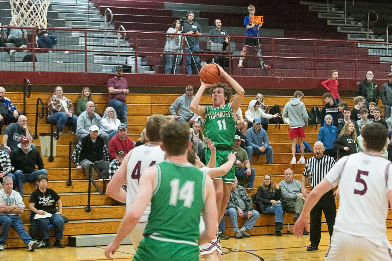 Tumwater's Luke Brewer hits a jumper during the T-Birds' 71-58 win over W.F. West on Jan. 11 in Chehalis.