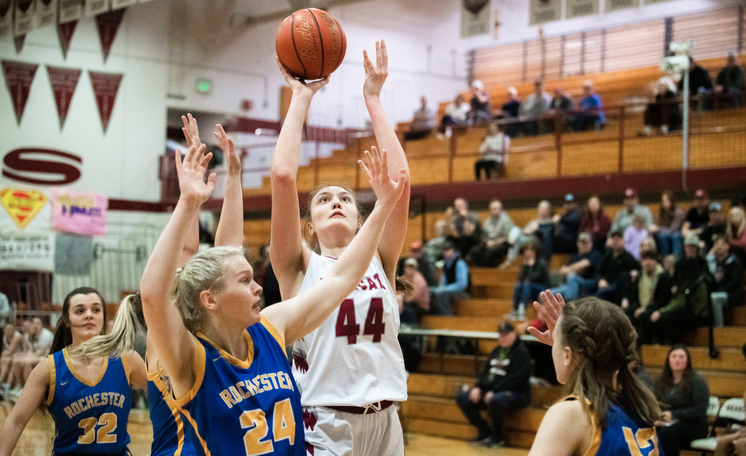 W.F. West’s Julia Dalan (44) looks to score during a game against Rochester in Chehalis on Jan. 11.