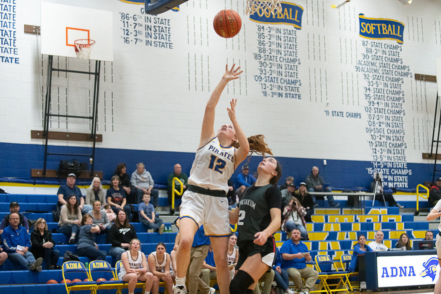 Natalie Loose puts up a transition layup during Adna's 72-28 win over Wahkiakum on Jan. 13.