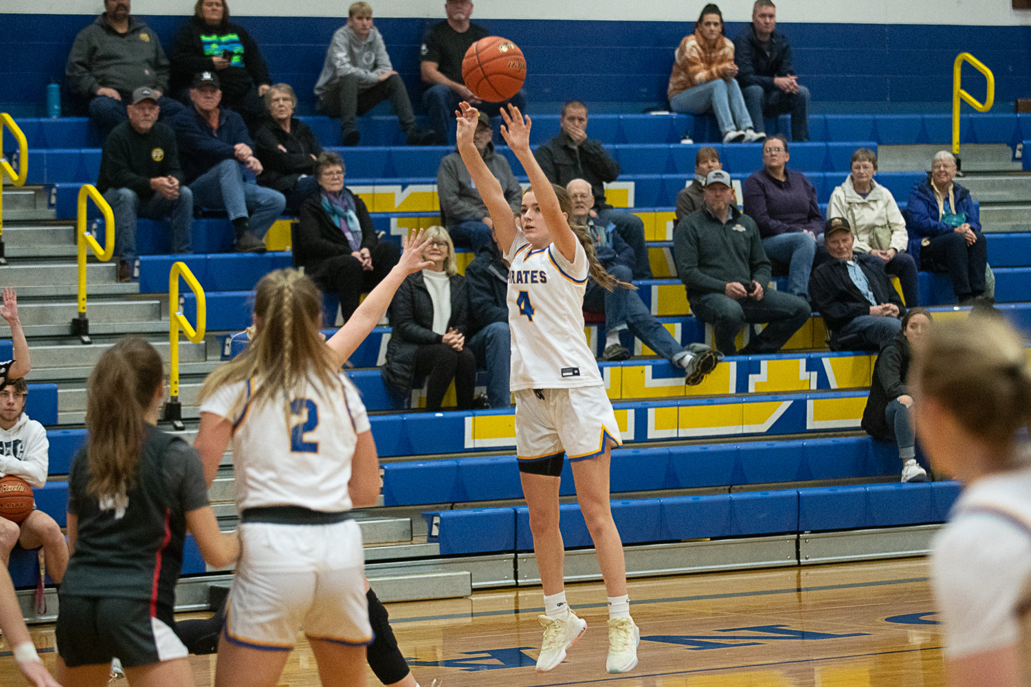Brooklyn Loose shoots a 3-pointer during the first half of Adna's 72-28 win over Wahkiakum on Jan. 13.