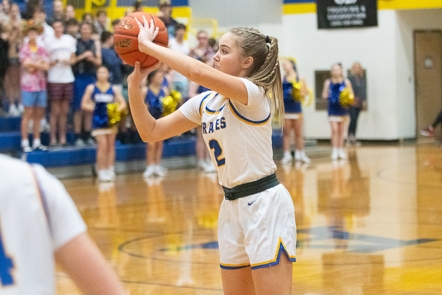Danika Hallom pulls up from distance during the first quarter of Adna's 72-28 win over Wahkiakum on Jan. 13.