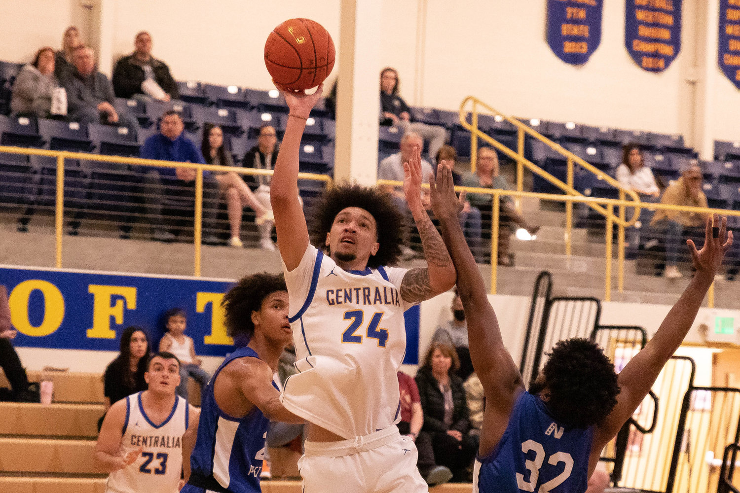 Centralia College forward Deshawn Keperling takes a shot against South Puget Sound Jan. 14 at Michael Smith Gym.