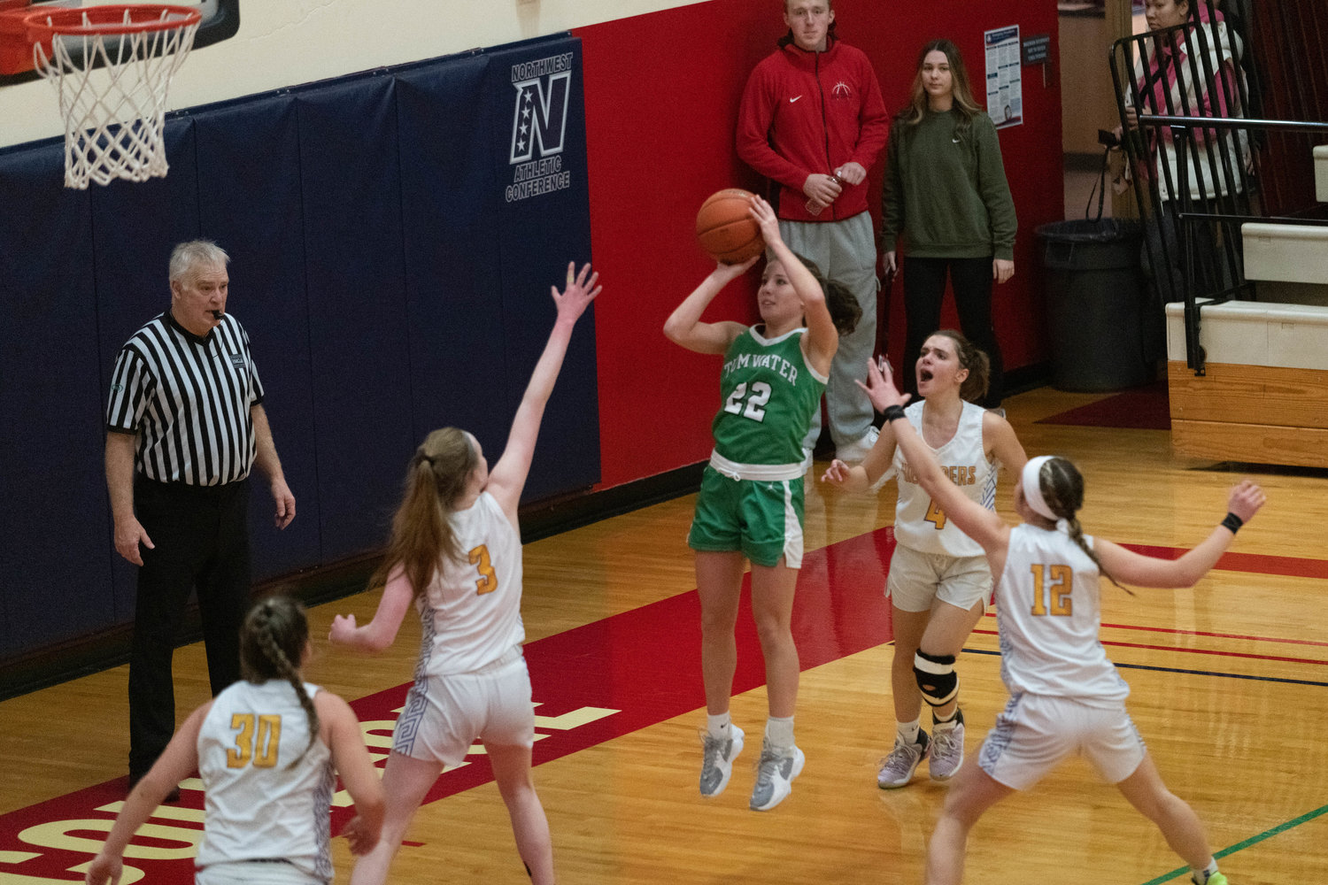 Regan Brewer puts up a jumper during Tumwater's 39-25 win over Kelso on Jan. 16 at the LCC MLK Day Classic in Longview.