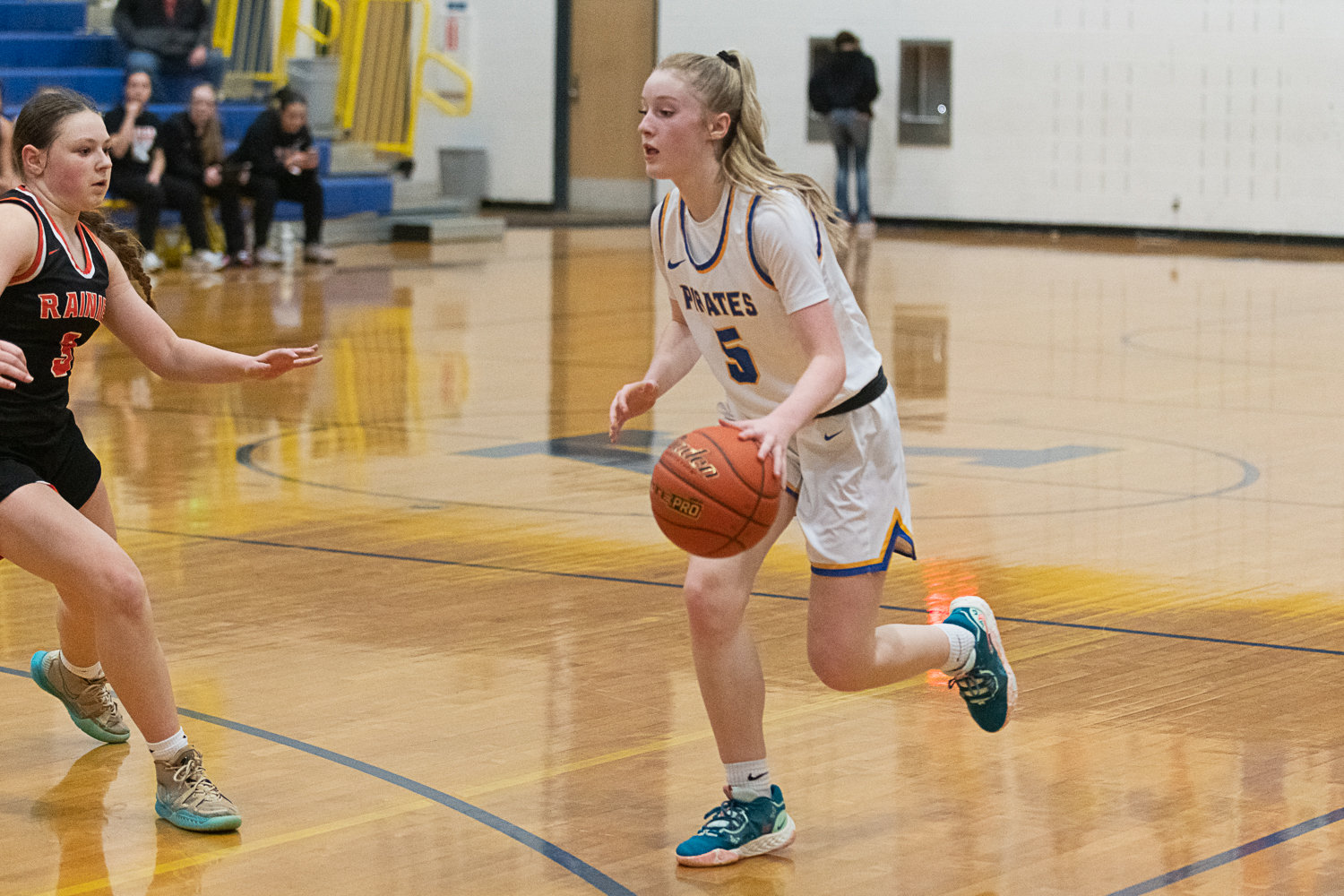 Gaby Guard takes possession during the second half of Adna's win over Rainier on Jan. 19.