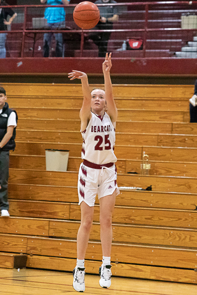 W.F. West guard Grace Simpson fires off a 3-pointer against Tumwater Jan. 26.