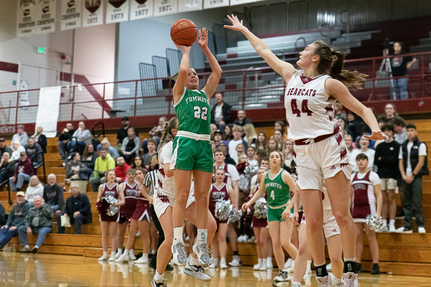 Tumwater guard Regan Brewer rises for a last-second shot at the end of the half against W.F. West's Julia Dalan Jan. 26.