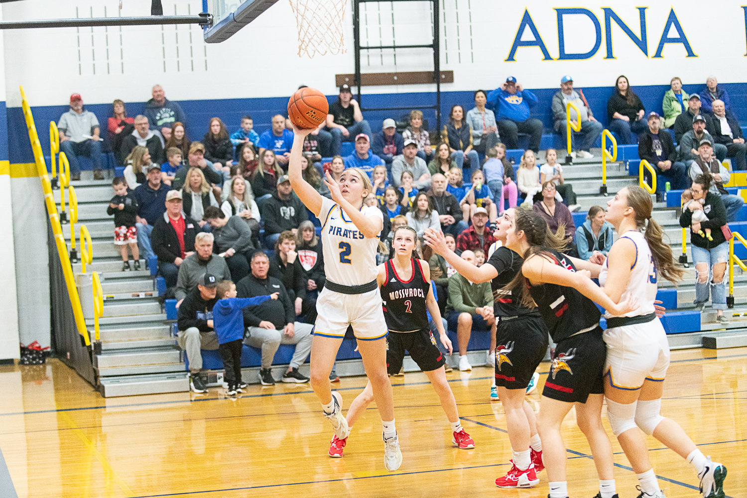Danika Hallom goes up for a layup in the first quarter of Adna's 58-48 win over Mossyrock on Jan. 27.