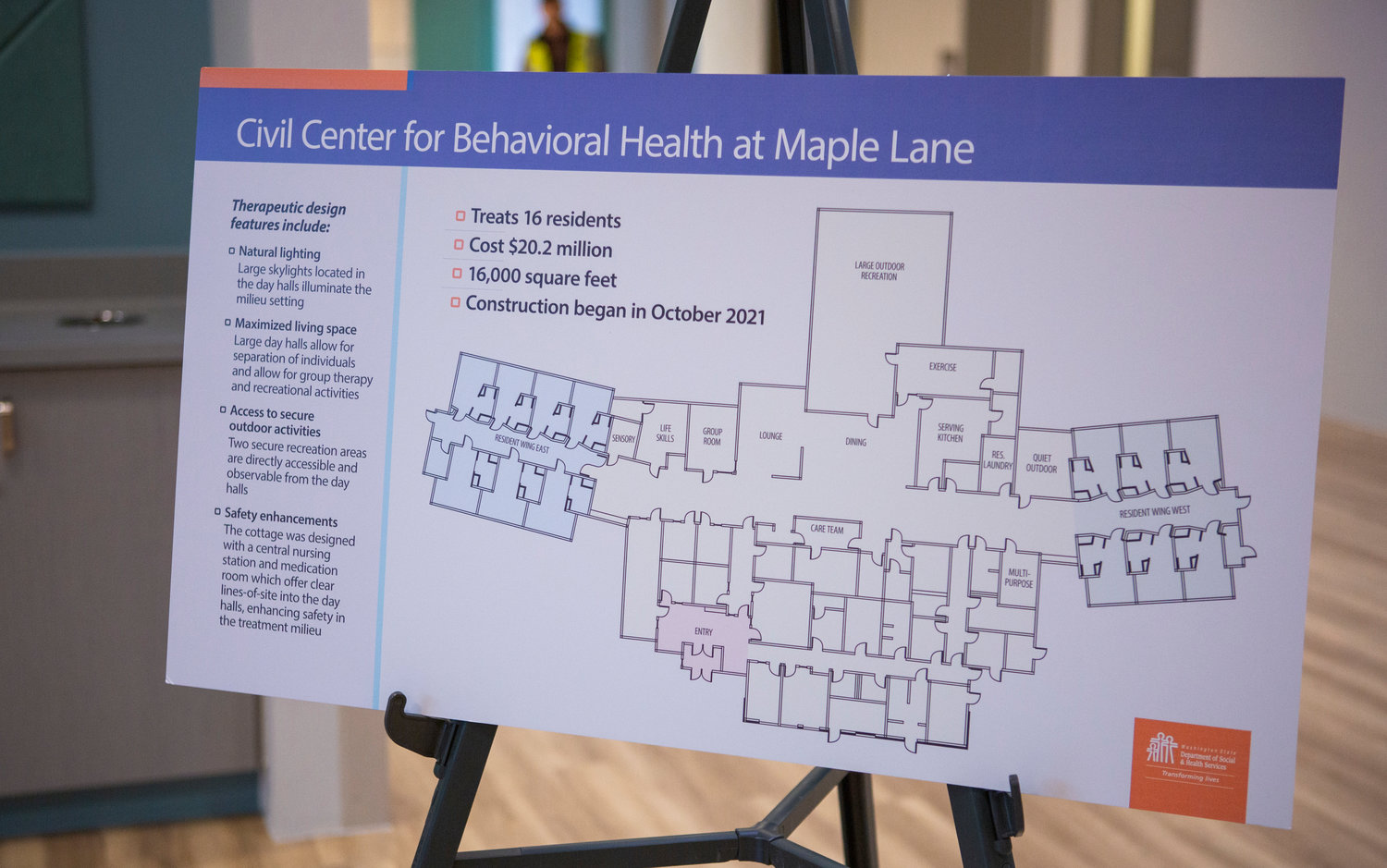 A floor plan for the Civil Center for Behavioral Health at Maple Lane School between Centralia and Rochester is pictured on display during a grand opening ceremony on Friday, Jan. 27.