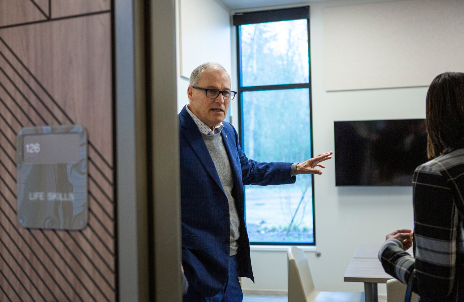 Gov. Jay Inslee tours classrooms inside the new Civil Center for Behavioral Health at Maple Lane School between Centralia and Rochester during a grand opening ceremony on Friday, Jan. 27.