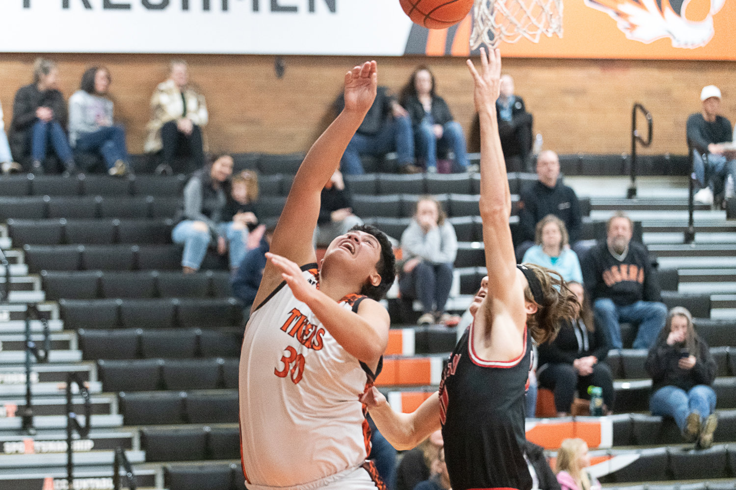 Carlos Vallejo goes up through contact in the post during Centralia's loss to Shelton on Feb. 2.