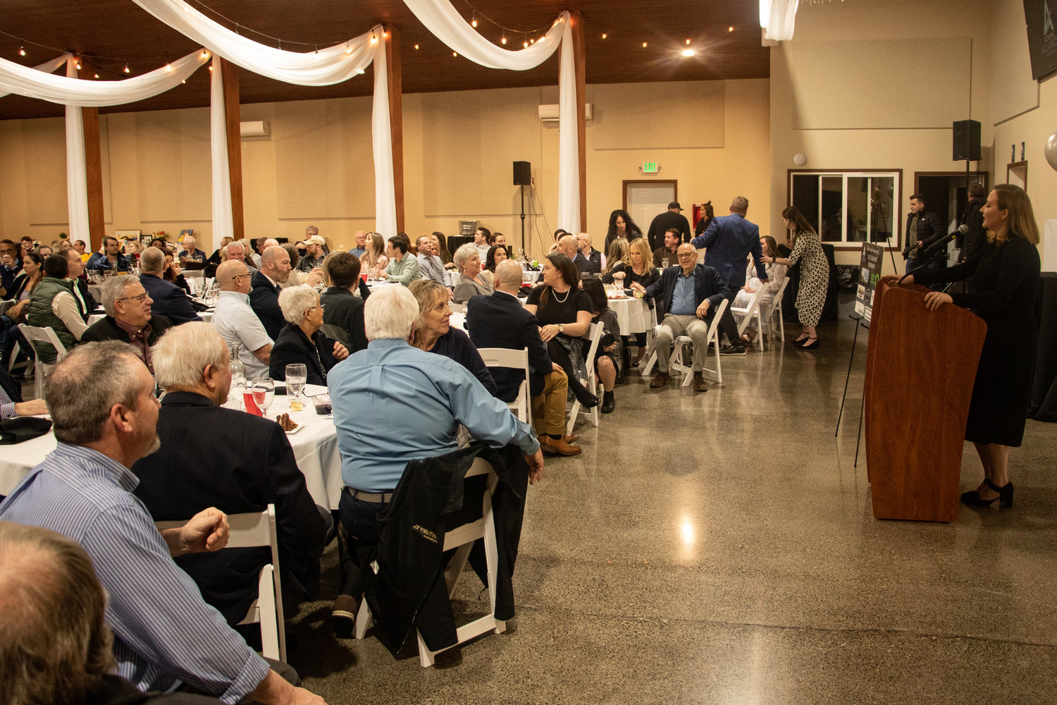 Former Fox 13 of Seattle reporter Brandi Kruse delivers her keynote speech Friday night at the Economic Alliance of Lewis County's 40th annual banquet at Jesters Auto Museum & Event Center in Chehalis.