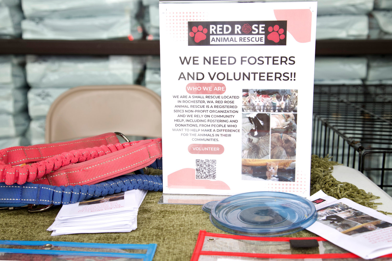 Red Rose Animal Rescue operates an informational booth during an adoption event at Petsense in Chehalis on Saturday.