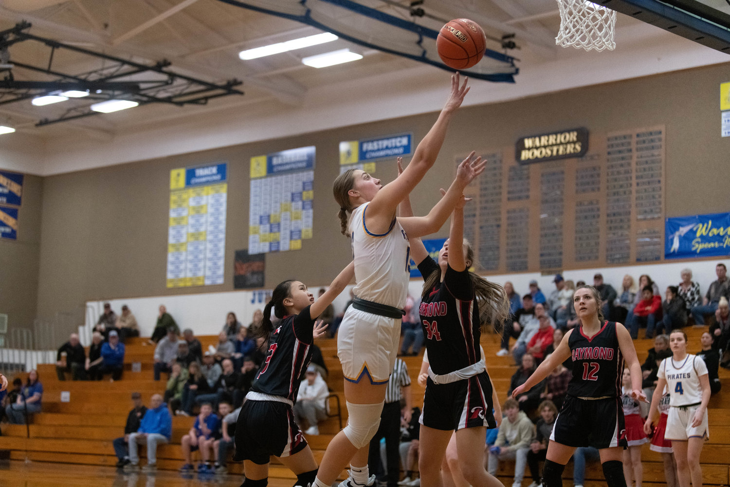 Karlee VonMoos goes up in the post during the first half of Adna's district quarterfinal matchup against Raymond at Rochester on Feb. 7.
