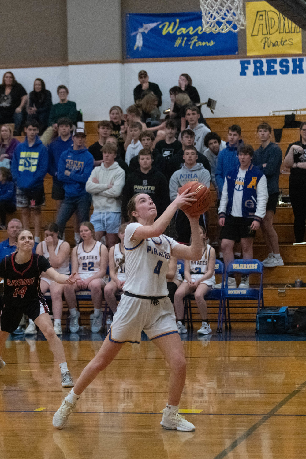 Brooklyn Loose gets wide open under the basket during the second half of Adna's district win over Raymond at Rochester on Feb. 7.