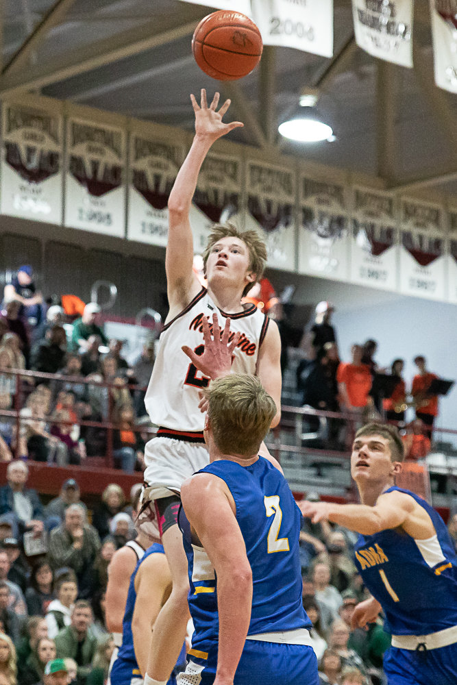Napavine guard Jarin Prather takes a floater against Adna in the 2B District 4 quarterfinals at W.F. West Feb. 8.