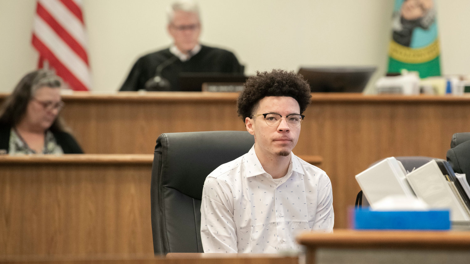Lathan Echols, who uses the stage name Lil Mosey, appears in Lewis County Superior Court for jury selection on Tuesday in Chehalis.