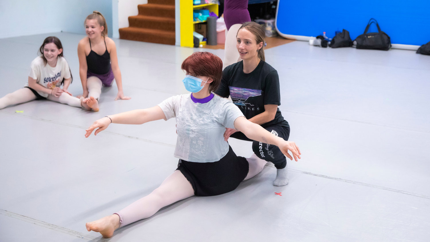 Briana Jones, an instructor at the Southwest Washington Dance Center in Chehalis, works on form with students for upcoming performances during a class on Thursday.