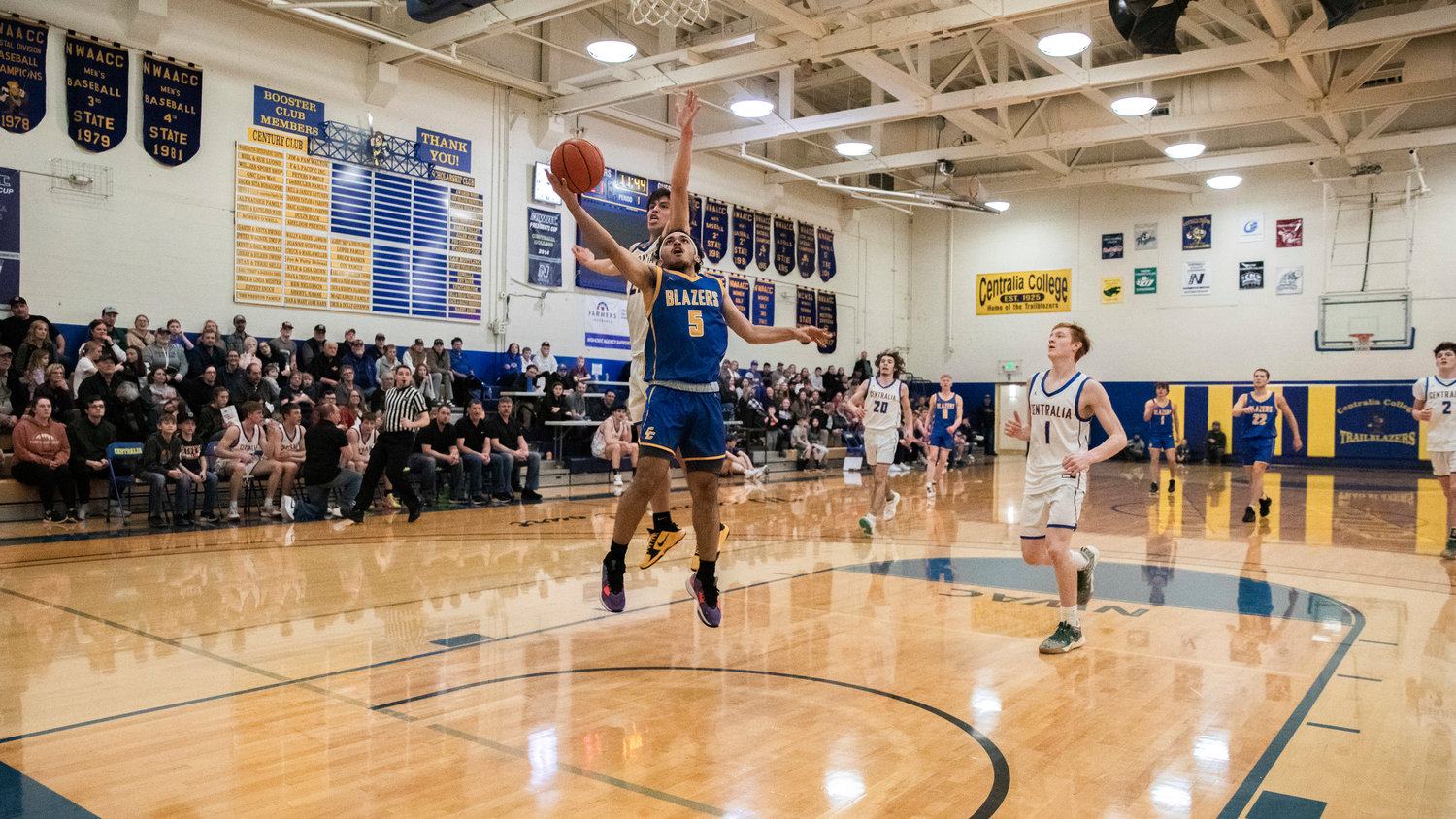 Rochester’s Larenz Payne goes up with the ball during a Southwest Washington High School All-Star game at Centralia College Friday night.