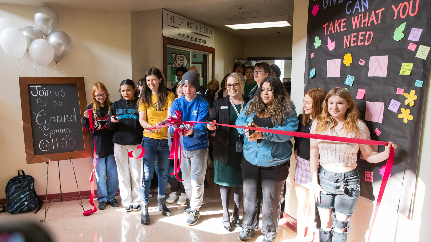 W.F. West High School hosts a ribbon cutting ceremony on Wednesday for a new student store "The Crimson & Gray," powered by Lewis County Coffee Co. in Chehalis.