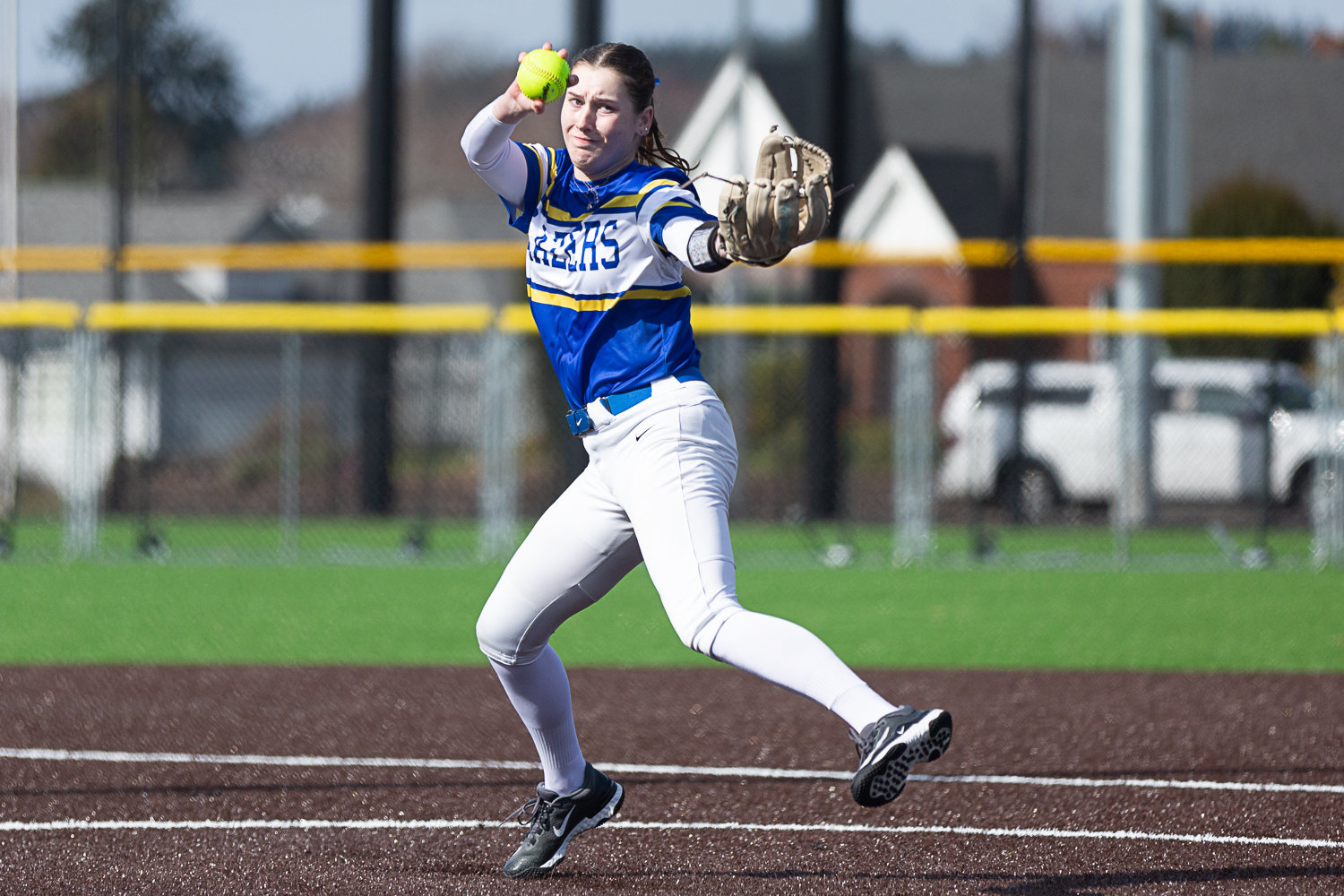 Centralia College righty Paige Bryant throws a pitch against Clark in Centralia March 17.
