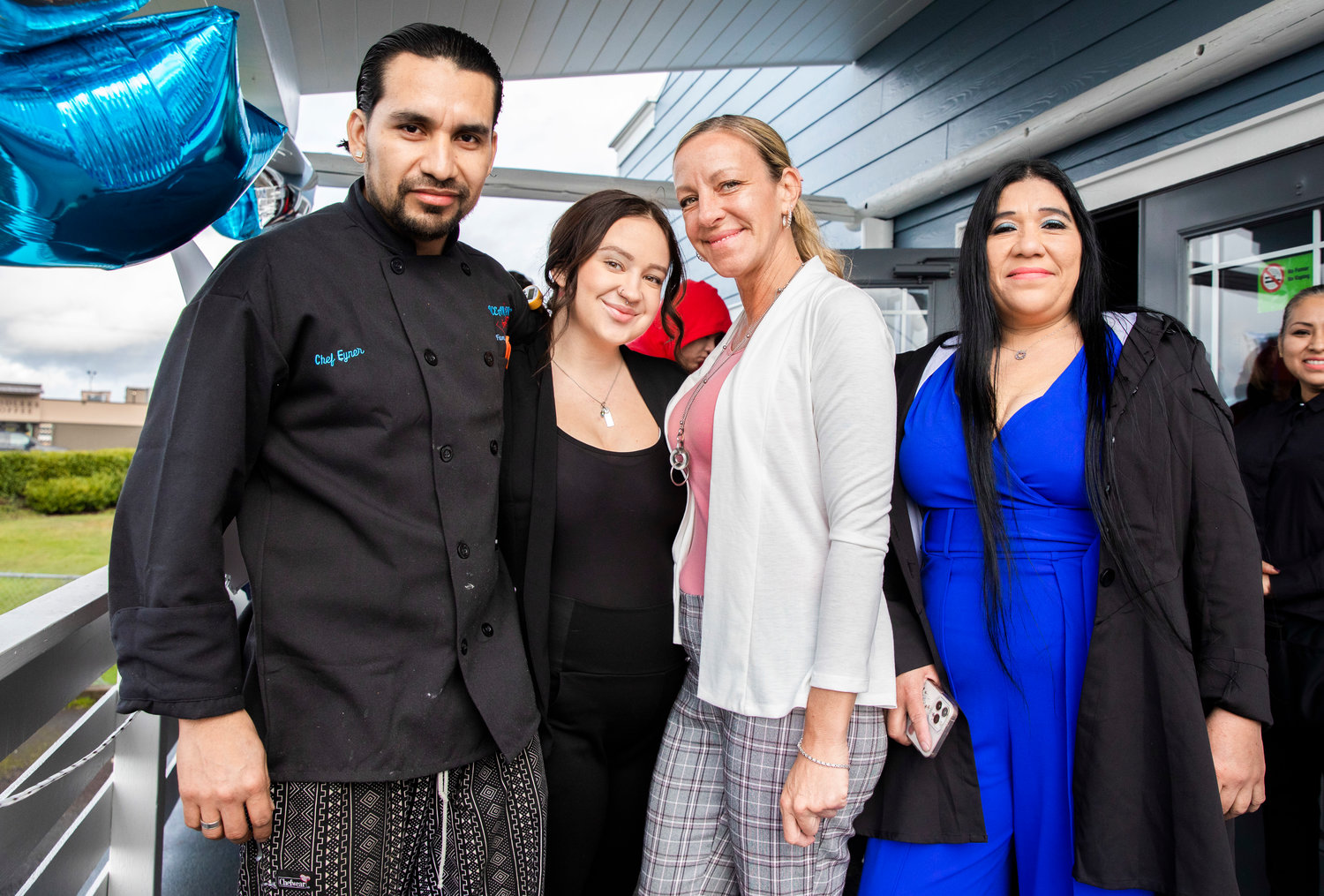 From left, Chef Eyner "Rene" Cardona, Hailie Haubrick, General Manager Kristi Beebe and Marialena Monzon pose for a photo during a grand opening ceremony Monday morning at Ocean Prime Family Restaurant in Chehalis.