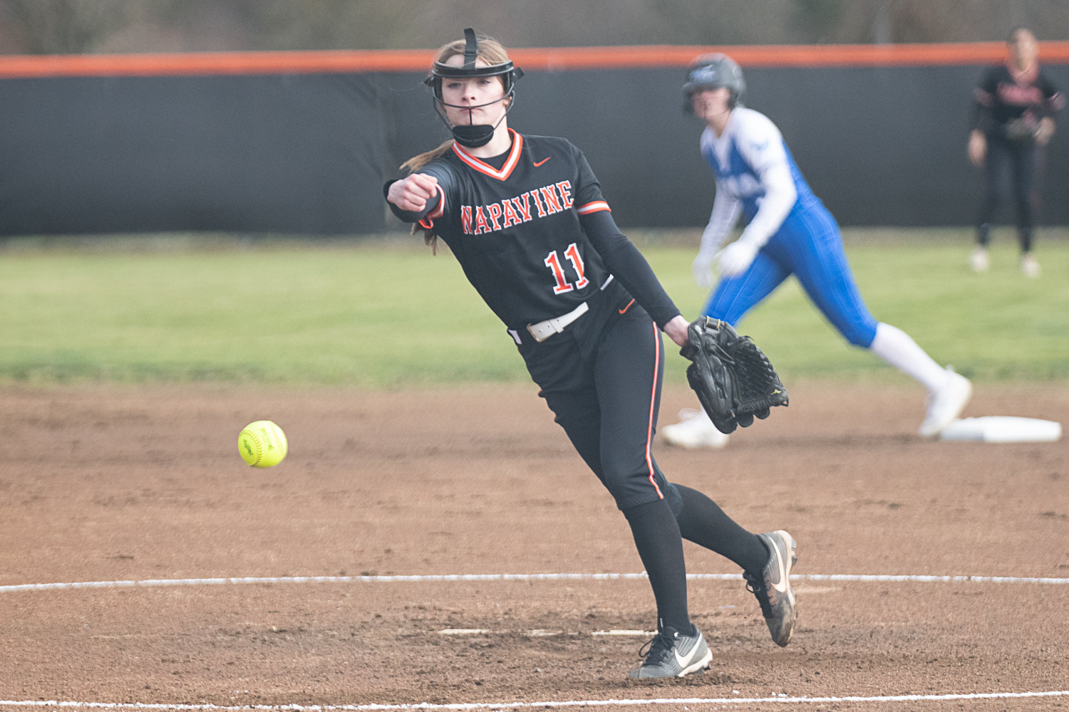 Hannah Fay throws a pitch during Napavine's game against Elma on March 20.
