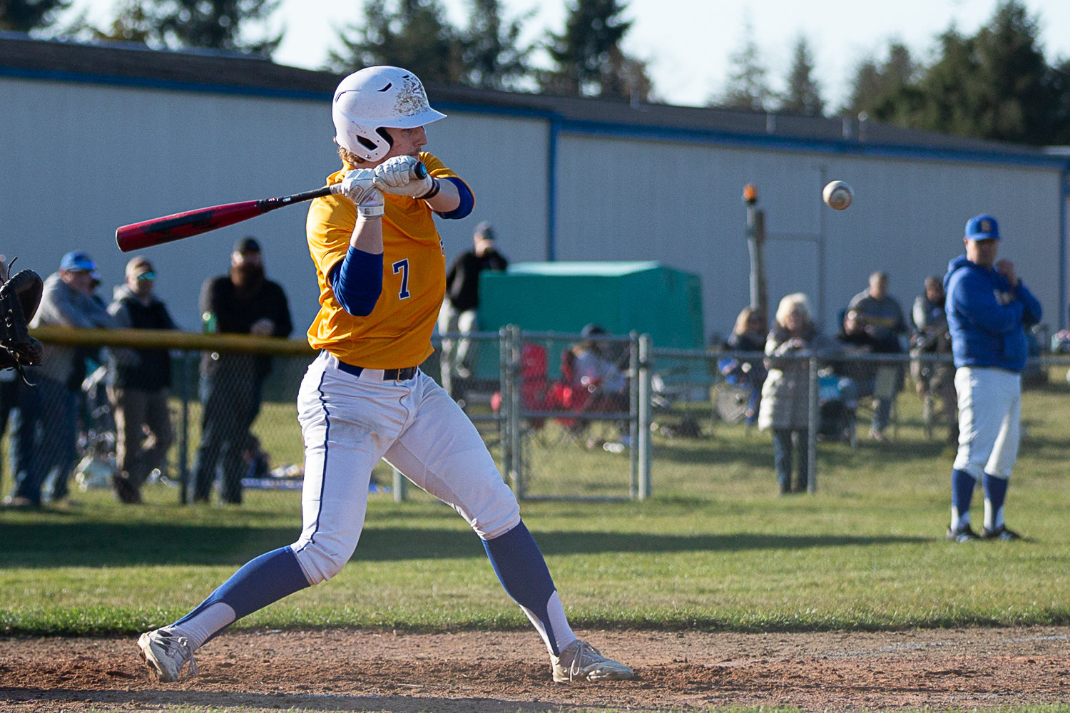Rochester's Braden Hartley takes a swing at a pitch against W.F. West at Heinz-Rotter Field March 21.